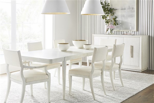 vanguard dining room white table and chairs set with hanging lamps minimalist