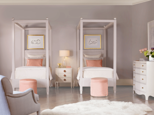 Highland House bedroom peach white dresser and armchair