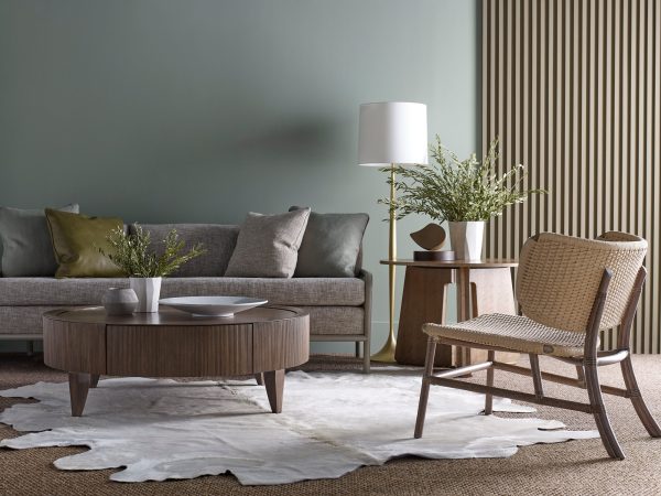 mcguire living room rattan chair, sofa, coffee table with rug