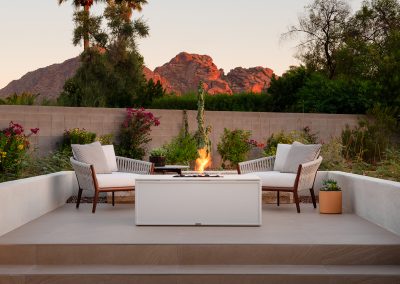 brown jordan small rectangle fire table and lounge chairs outdoor